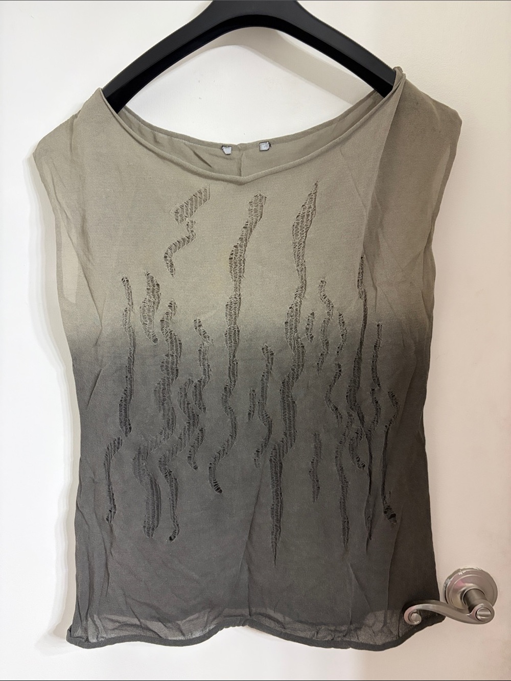 Sarah Pacini Taupe to Charcoal Ombre Sheer Tank